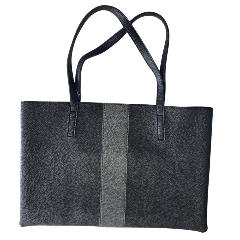 Vince Camuto Pebble Leather Tote Bag Shoulder Purse Carryall Black Gray 11 x17